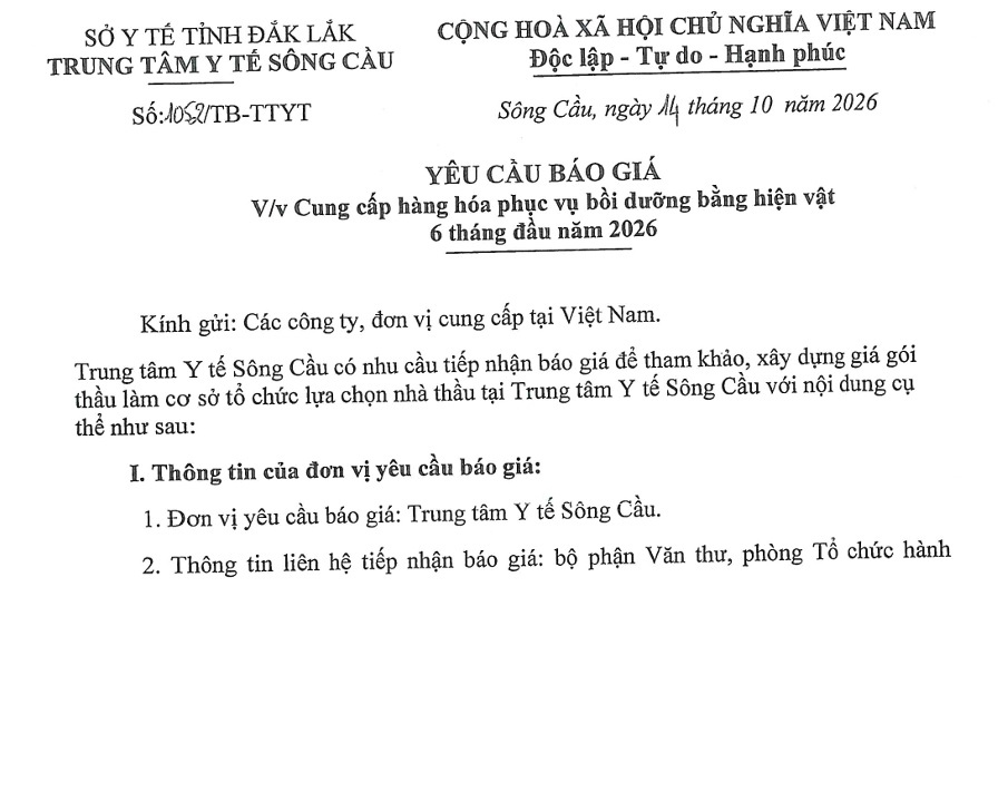 YCBG hàng hóa phục vụ bồi dưỡng bằng hiện vật và 6 tháng đầu năm 2026